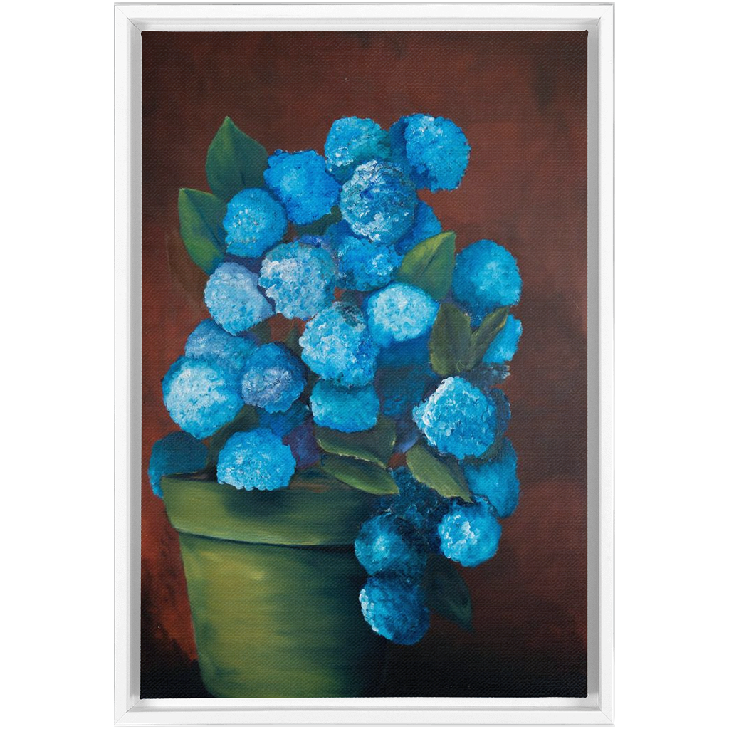 "BLUE HYDRANGEA" FINE ART FRAMED CANVAS