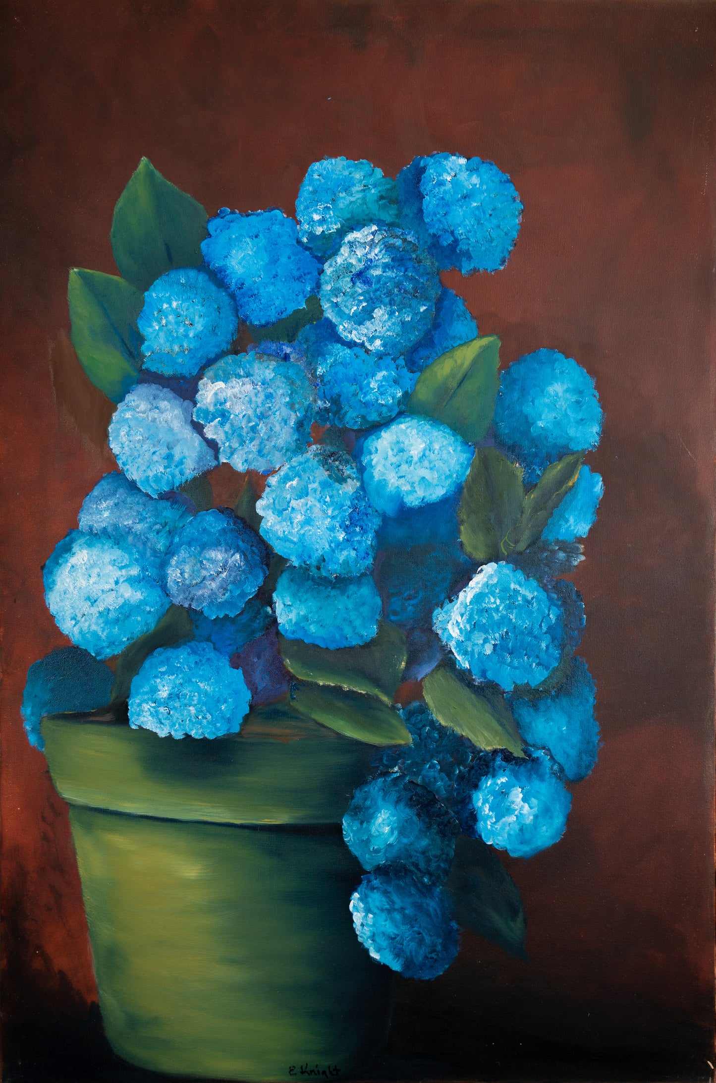 "BLUE HYDRANGEA" ORIGINAL 36x24" OIL ON CANVAS