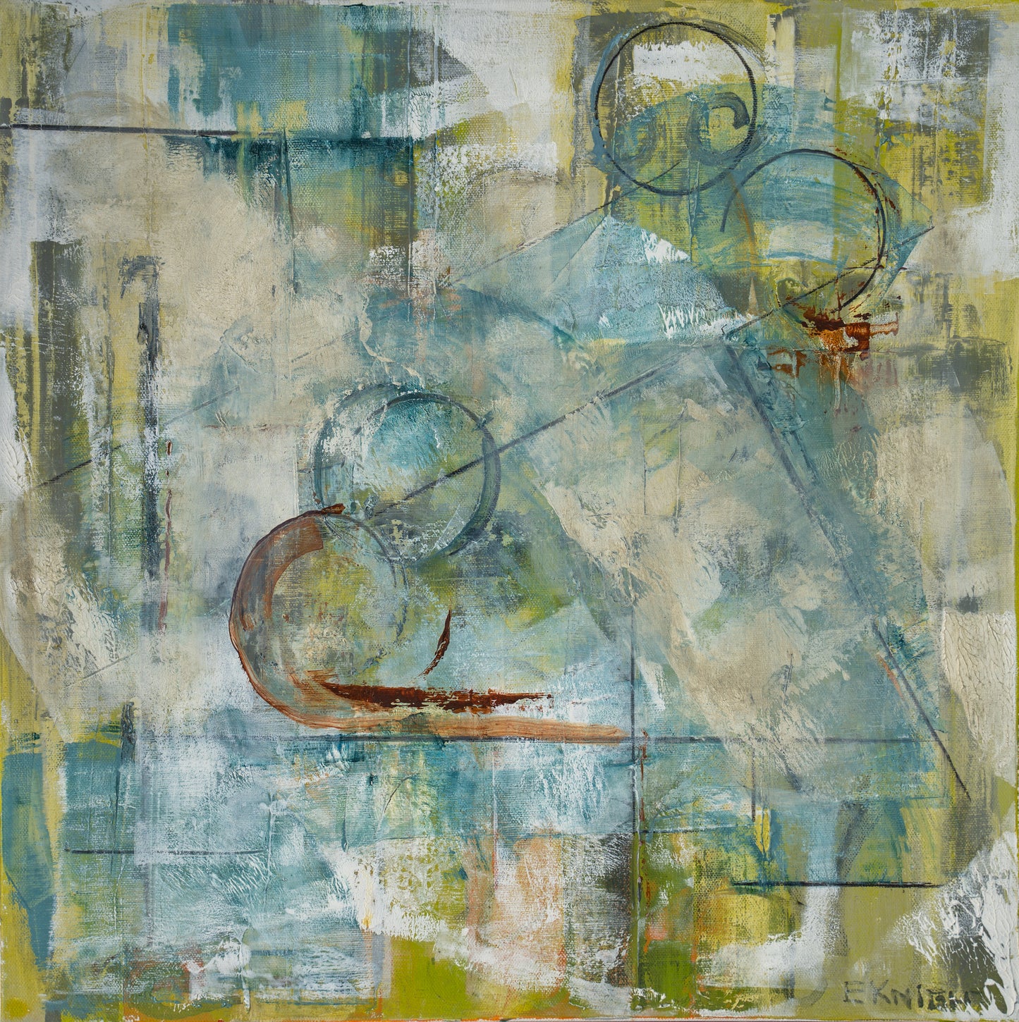 "BALANCING ACT 1" ORIGINAL 20X20" OIL & ACRYLIC ON CANVAS