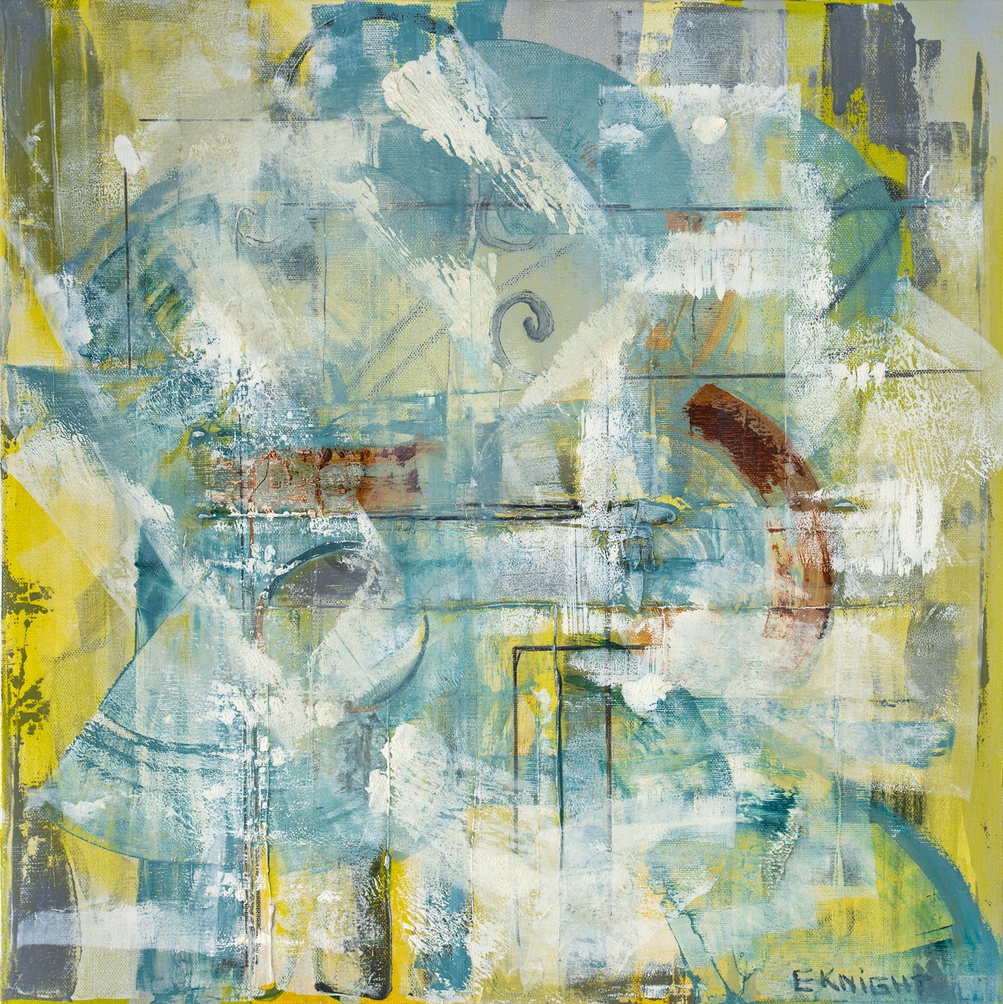 "BALANCING ACT 2" ORIGINAL 20X20" OIL & ACRYLIC ON CANVAS