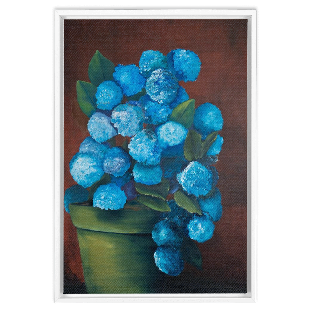 "BLUE HYDRANGEA" FINE ART FRAMED CANVAS