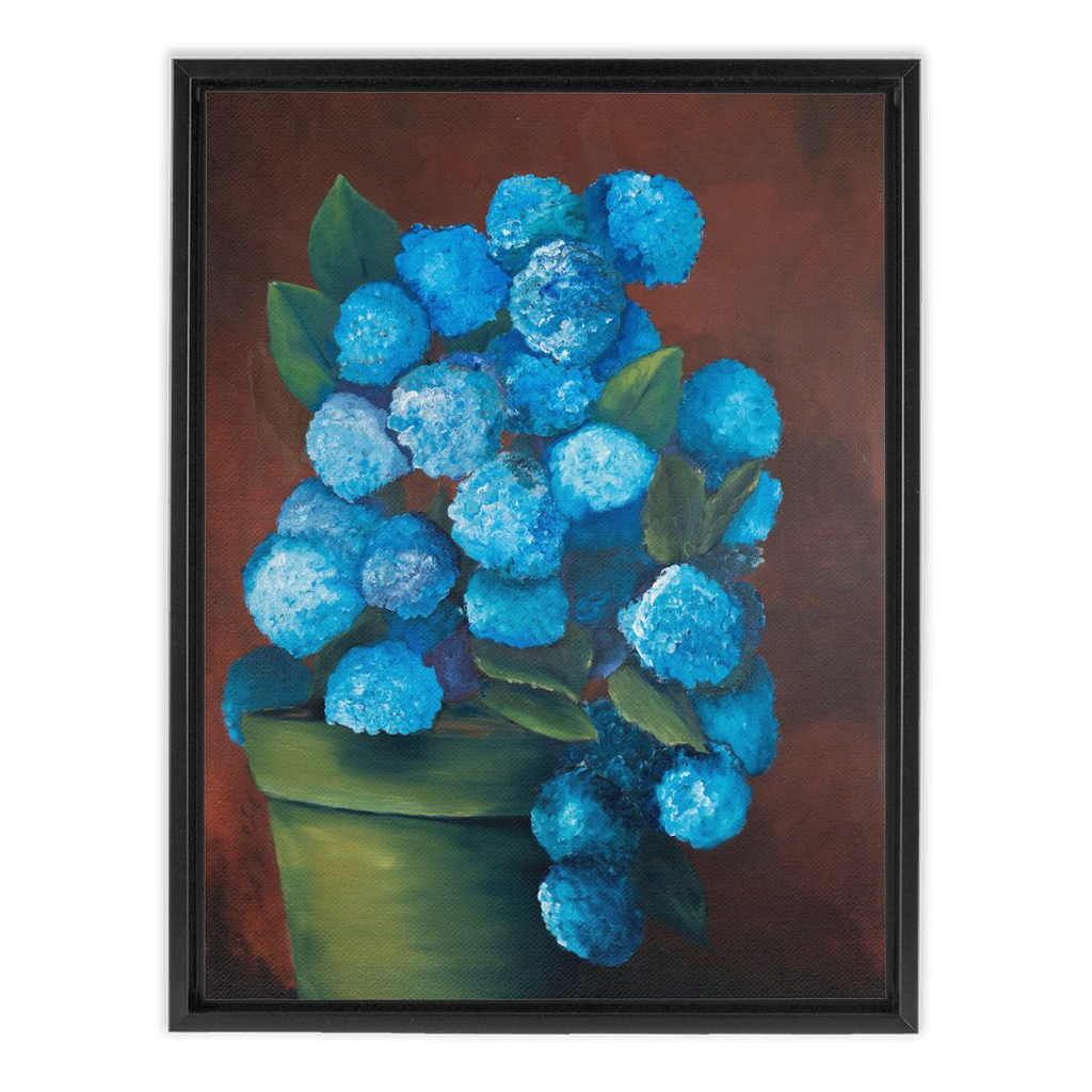 "BLUE HYDRANGEA" FINE ART FRAMED CANVAS